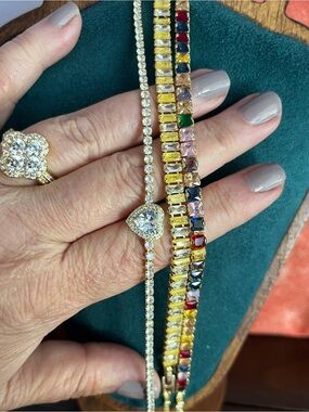 Multi-Color Crystal Tennis Bracelet Set - Yellow, Red, Green, Blue 7.5”